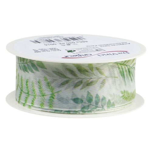 Article Ruban organza ruban mousseline vrilles de feuilles vertes 40mm 15m