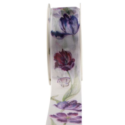Floristik24 Ruban organza ruban mousseline perroquet tulipes violet 40mm 18m