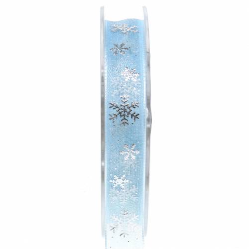 Floristik24 Ruban organza avec flocon de neige bleu clair 15mm 20m