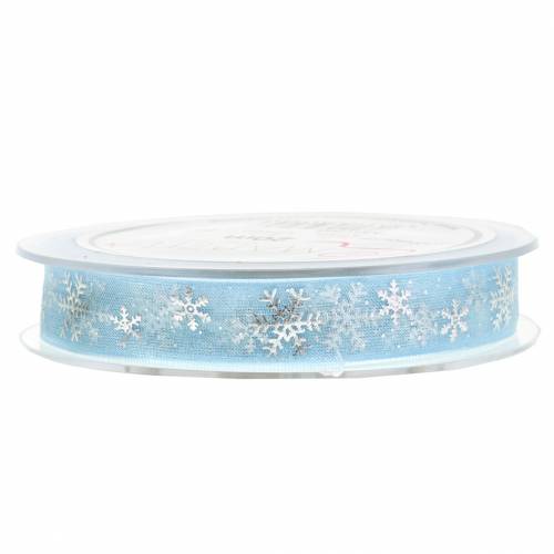 Floristik24 Ruban organza avec flocon de neige bleu clair 15mm 20m