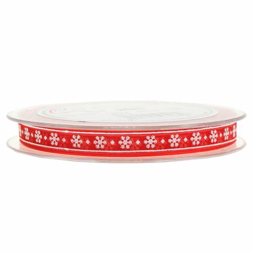 Floristik24 Ruban organza avec flocon de neige rouge 10mm 20m
