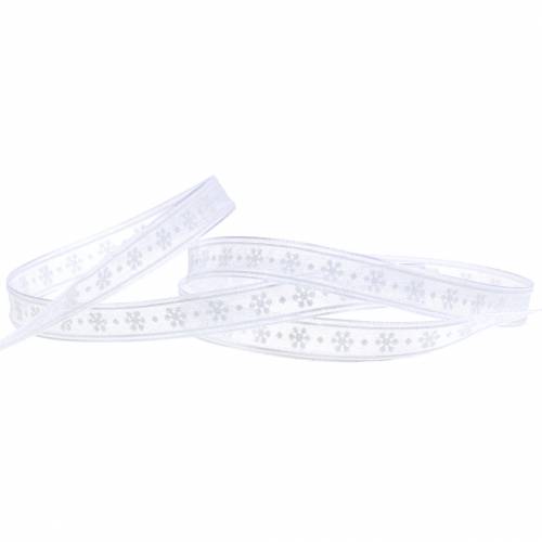 Floristik24 Ruban organza avec flocon de neige blanc 10mm 20m