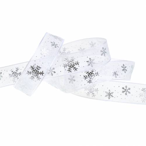 Article Ruban d&#39;organza avec flocon de neige blanc 15mm 20m