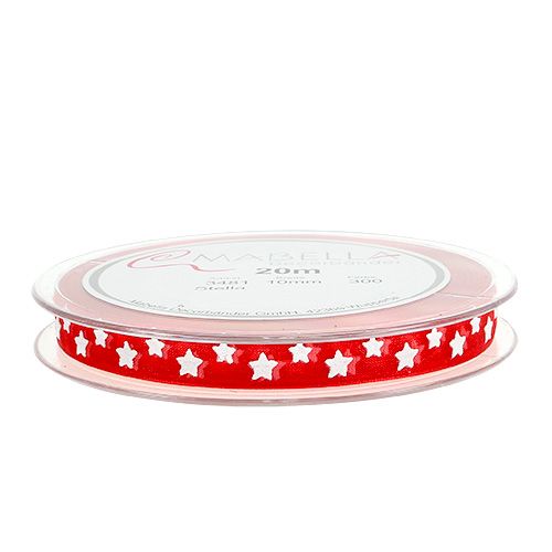 Article Ruban organza motif étoile rouge 10mm 20m