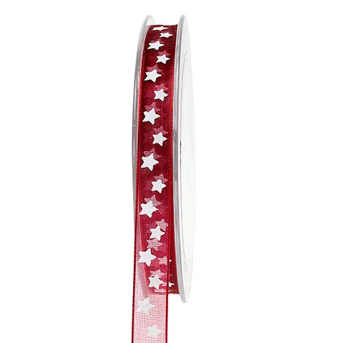 Ruban Organza motif étoile Bordeaux 10mm 20m
