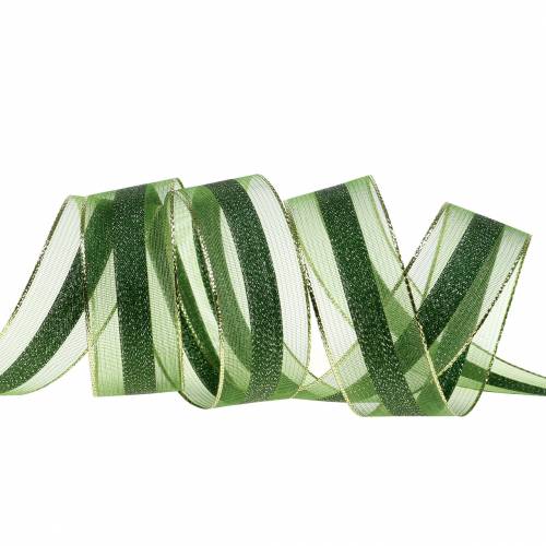 Floristik24 Ruban organza à rayures vert 25mm 20m