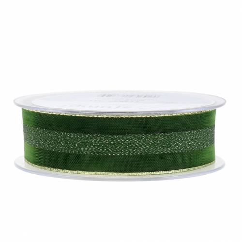Floristik24 Ruban organza à rayures vert 25mm 20m