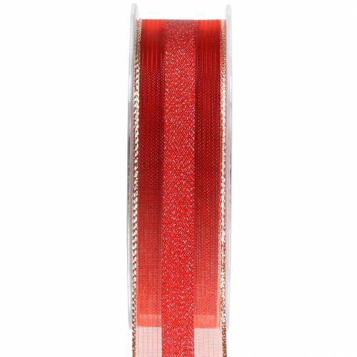 Floristik24 Ruban organza motif rayures rouge 25mm 20m