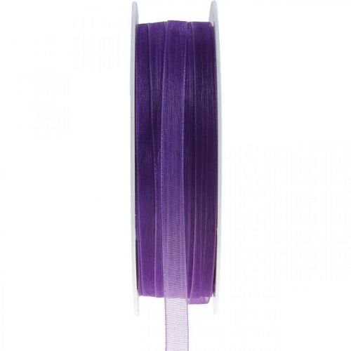 Ruban organza avec lisière, ruban de soie, ruban décoratif violet 7mm 50m