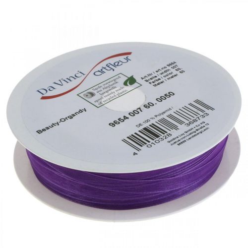 Floristik24 Ruban organza avec lisière, ruban de soie, ruban décoratif violet 7mm 50m