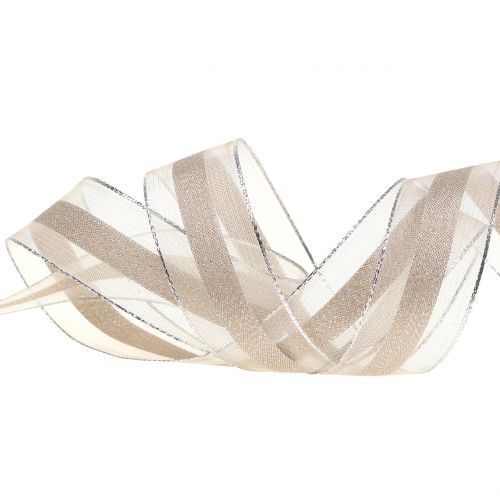 Floristik24 Ruban en organza avec motif à rayures brun 25 mm 20 m