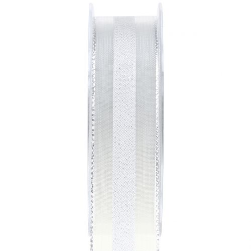 Floristik24 Ruban organza motif rayures blanc 25mm 20m