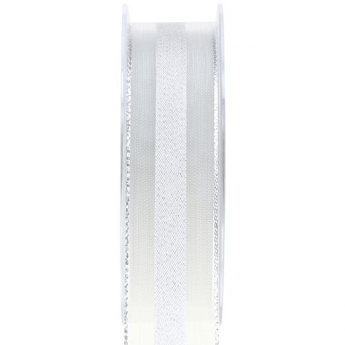 Floristik24 Ruban organza motif rayures blanc 25mm 20m