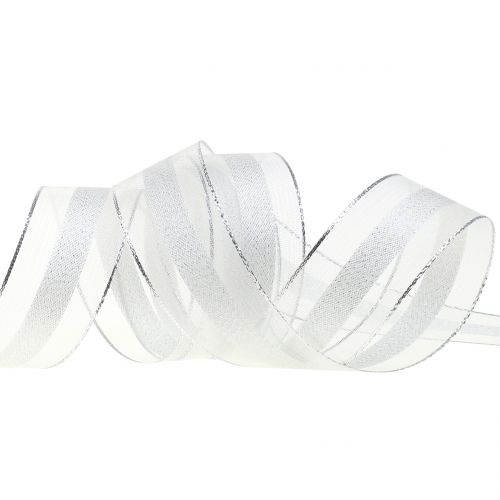 Article Ruban organza motif rayures blanc 25mm 20m