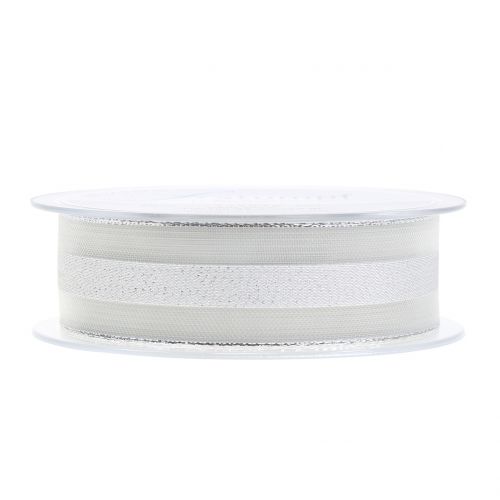 Floristik24 Ruban organza motif rayures blanc 25mm 20m