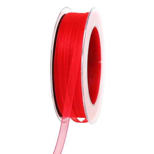 Ruban organza avec lisière rouge 7mm 50m