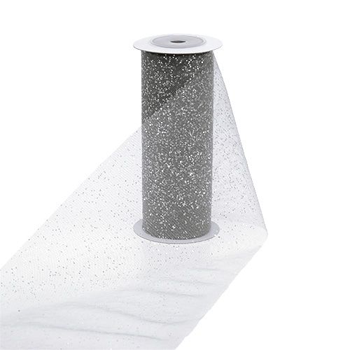 Floristik24 Tissu organza 15 x 500 cm argent avec paillettes