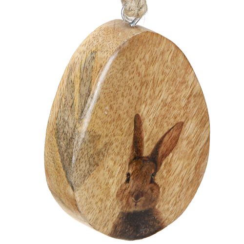 Floristik24 Pendentif oeuf de Pâques en bois – décoration à suspendre naturelle avec motif lapin 6 pièces