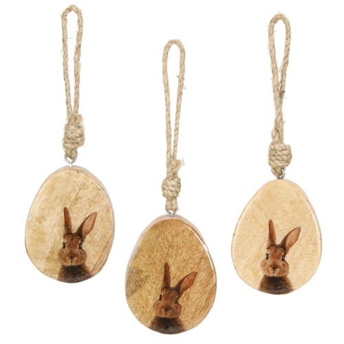 Floristik24 Pendentif oeuf de Pâques en bois – décoration à suspendre naturelle avec motif lapin 6 pièces