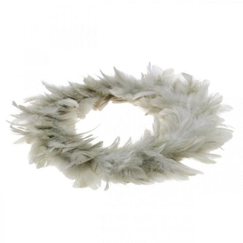 Floristik24 Décoration de Pâques couronne de plumes grand gris Ø25cm Décoration printanière vraies plumes
