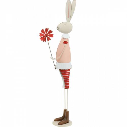 Floristik24 Décoration de Pâques, lapin en métal, décoration de printemps, lapin de Pâques avec fleur 61cm