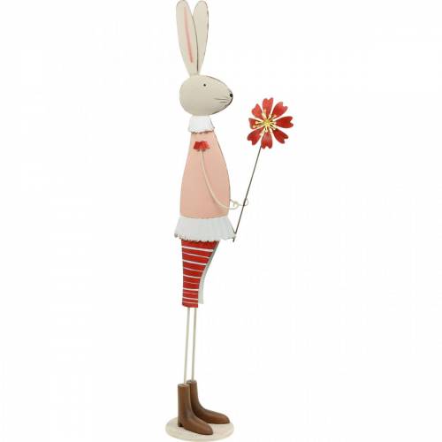 Floristik24 Décoration de Pâques, lapin en métal, décoration de printemps, lapin de Pâques avec fleur 61cm