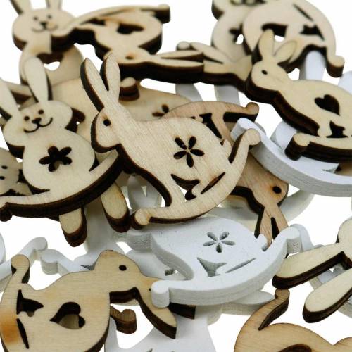Article Lapin de décoration de Pâques à disperser en bois blanc, décoration à disperser naturelle Lapin de Pâques 96 pièces