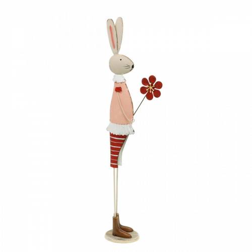 Floristik24 Décoration de Pâques en métal, ressort, lapin de Pâques avec fleur, lapin décoratif 44cm