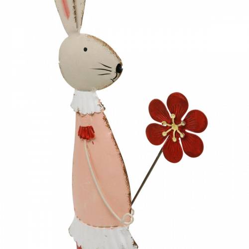 Article Décoration de Pâques en métal, ressort, lapin de Pâques avec fleur, lapin décoratif 44cm