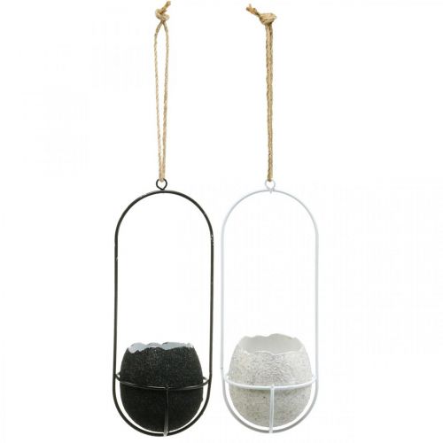 Article Décoration de Pâques à suspendre, coquille d&#39;œuf à planter, décoration printanière noir/blanc H24cm 4 pcs