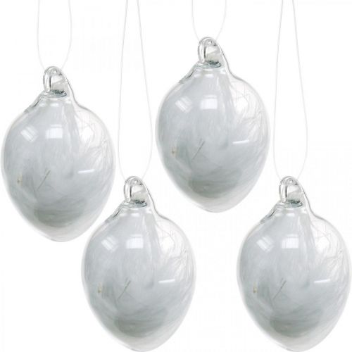 Floristik24 Décoration de Pâques à suspendre, oeuf en verre avec plumes, mini oeuf de Pâques, décoration printanière 8pcs