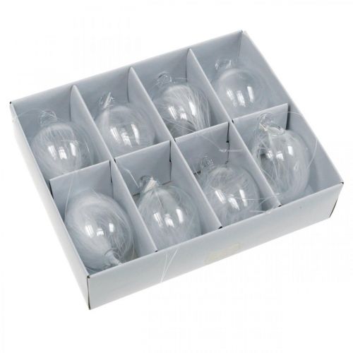 Floristik24 Décoration de Pâques à suspendre, œuf en verre avec plumes, mini œuf de Pâques, décoration printanière 8 pièces