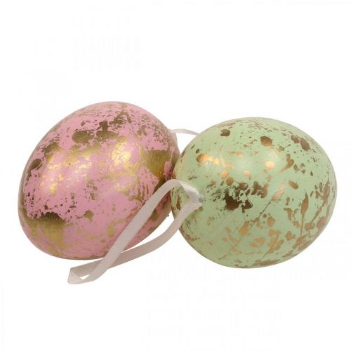 Floristik24 Oeuf de Pâques à suspendre oeufs déco rose, vert, or 15cm 4pcs