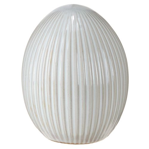 Article Oeufs de Pâques Oeuf décoratif en céramique avec rainures Blanc Gris 10×12,5cm 2 pièces