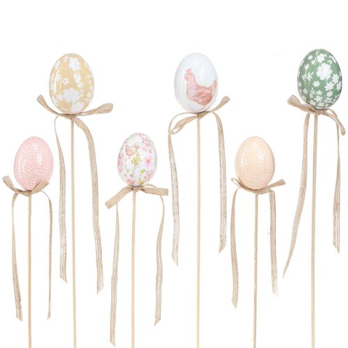 Floristik24 Oeufs de Pâques sur bâton plug décoratif Poulet de Pâques 4x5,5cm 12 pcs