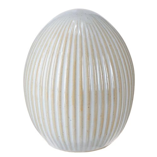 Floristik24 Oeufs de Pâques avec rainures Oeuf décoratif en céramique Blanc Gris 7,5 × 9 cm 4 pièces