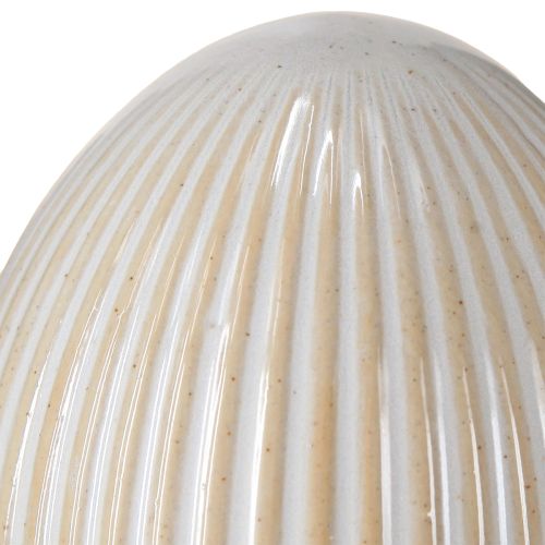Article Oeufs de Pâques avec rainures Oeuf décoratif en céramique Blanc Gris 7,5 × 9 cm 4 pièces