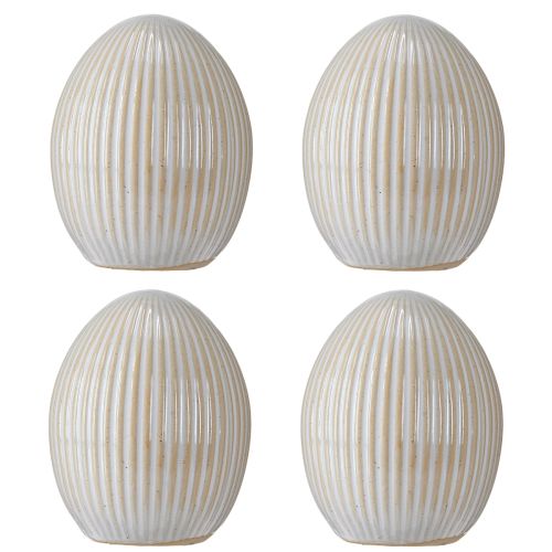 Article Oeufs de Pâques avec rainures Oeuf décoratif en céramique Blanc Gris 7,5 × 9 cm 4 pièces