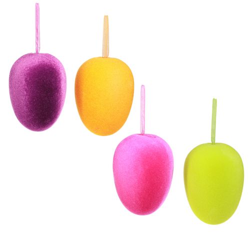 Floristik24 Oeufs de Pâques à suspendre floqués 4 couleurs 9,5 cm 8 pcs