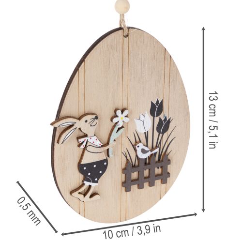 Article Œufs de Pâques à suspendre, œuf en bois avec lapin, blanc naturel, 10 cm, lot de 6