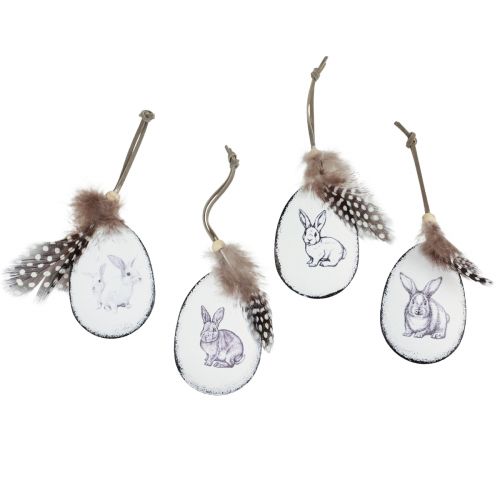 Floristik24 Oeufs de Pâques à suspendre plumes lapins métal 5×7cm 8 pcs