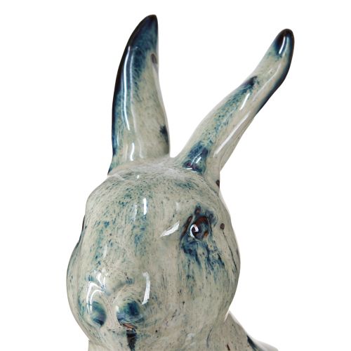 Article Lapin de Pâques en céramique beige émaillé bleu 18x11x25,5cm