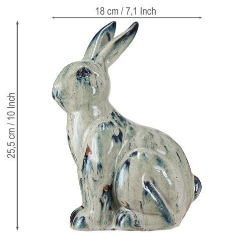 Article Lapin de Pâques en céramique beige émaillé bleu 18x11x25,5cm