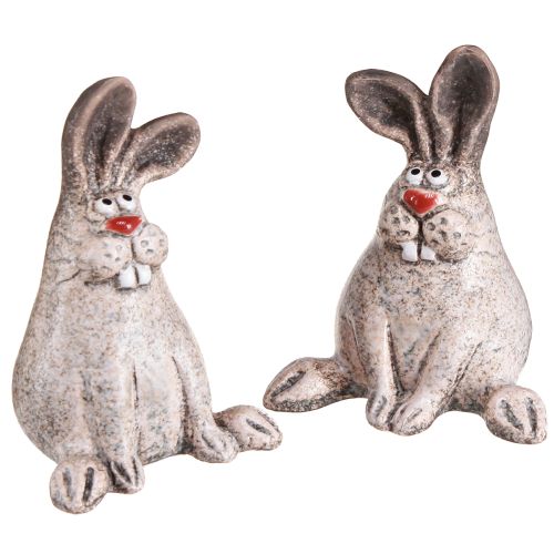 Floristik24 Lapin de Pâques Lapin Décoratif Amusant en Céramique Marron H7cm 6 pcs