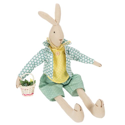 Floristik24 Lapin de Pâques en tissu, lapin habillé, décoration de Pâques, jeune lapin H46cm