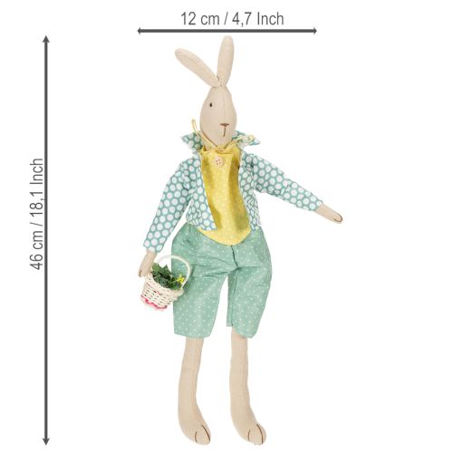 Article Lapin de Pâques en tissu, lapin habillé, décoration de Pâques, jeune lapin H46cm