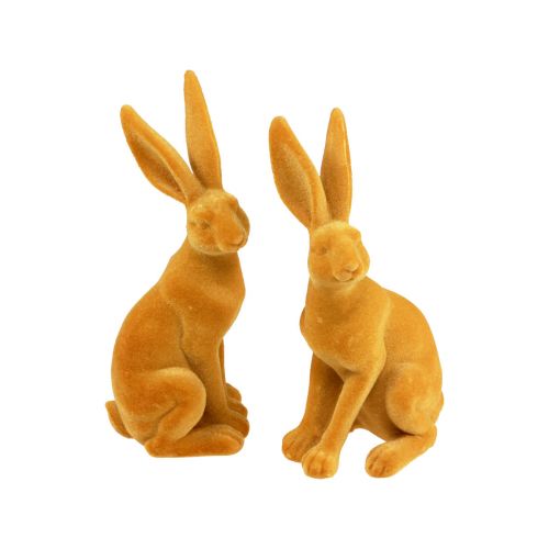 Floristik24 Lapin de Pâques Figurine Lapin Décoratif Pâques Jaune Curry H12.5cm 2pcs