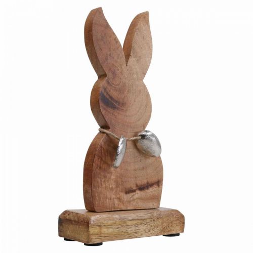 Article Lapin de Pâques bois avec oeufs métal, décoration de table Pâques H20,5cm