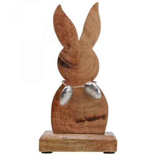 Article Lapin de Pâques bois avec oeufs métal, décoration de table Pâques H20,5cm