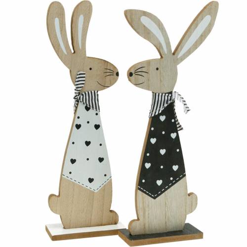Lapin de Pâques noir et blanc stand décoration de Pâques lapin en bois figure lot de 2